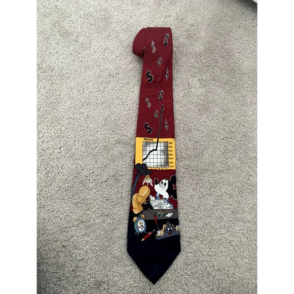 Vintage Disney Mickey Mouse Unlimited Red Office Finance Trading Boss Tie - Picture 1 of 4